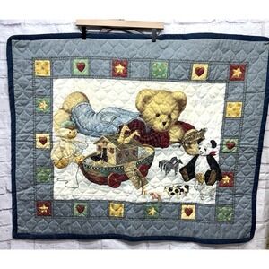 Blue Jean Teddy Bear Crib Quilt Comforter Noah's Ark Animals Y2K Vintage 90s